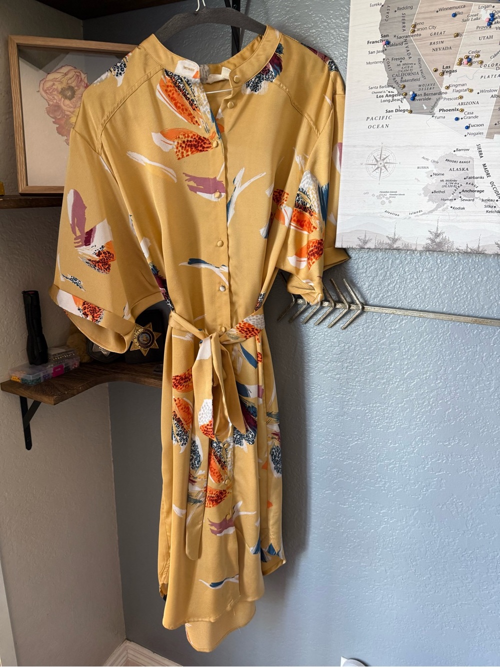 Lovestitch Mustard Yellow Floral High-Low Tie-Waist Dress